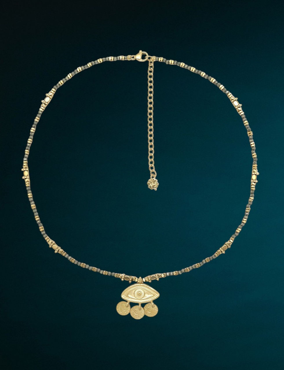 Miniature : Collier  Œil Protecteur Pyrite Pierres Naturelles Taille : 38 + 7 cm