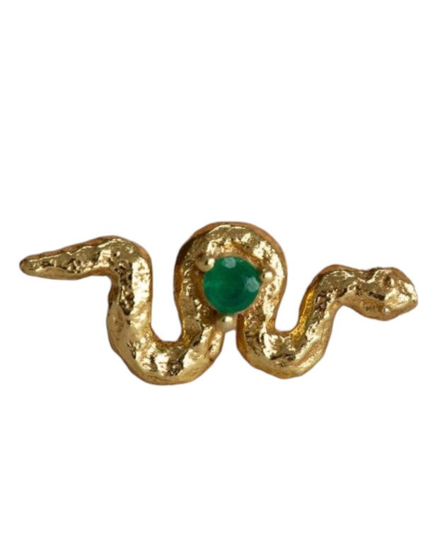 Miniature : Mono Boucle Puce Plaqué Or Serpent Véritable Pierre  Agate verte D 14 x 5 mm