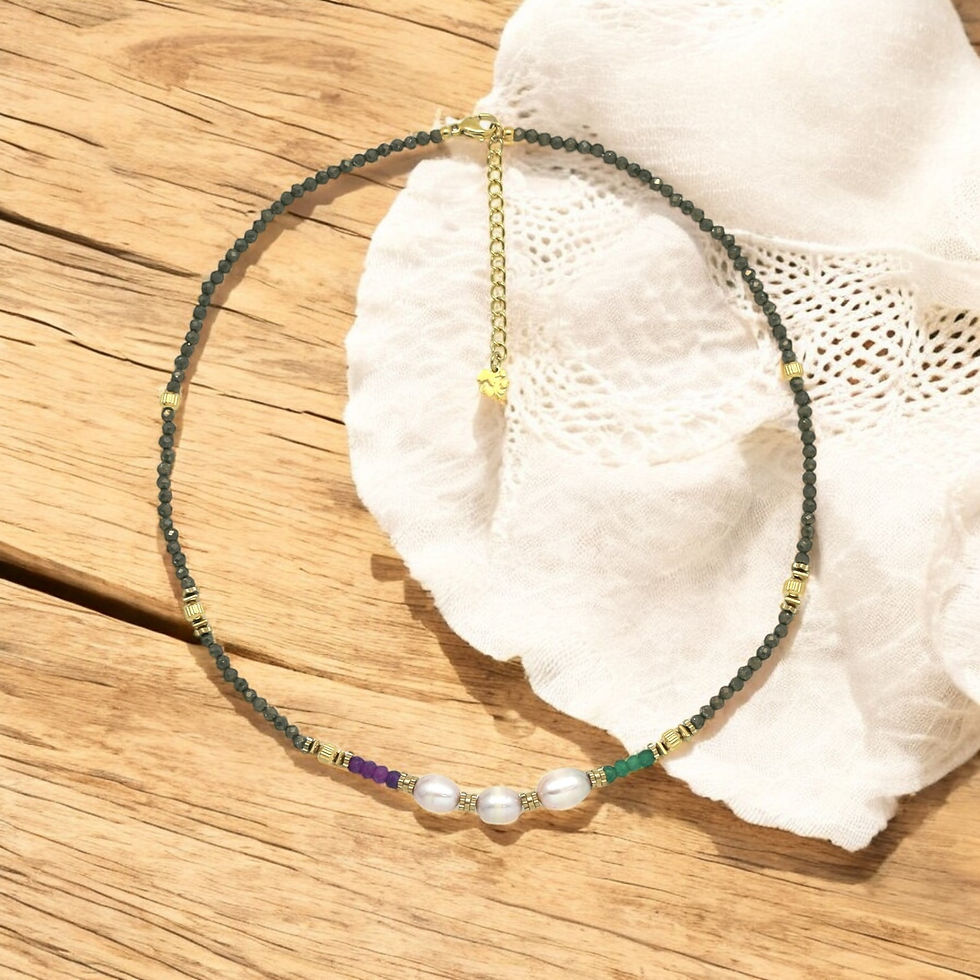 Miniature : Collier de Perles et  Pierres Naturelles Taille : 38cm+4cm