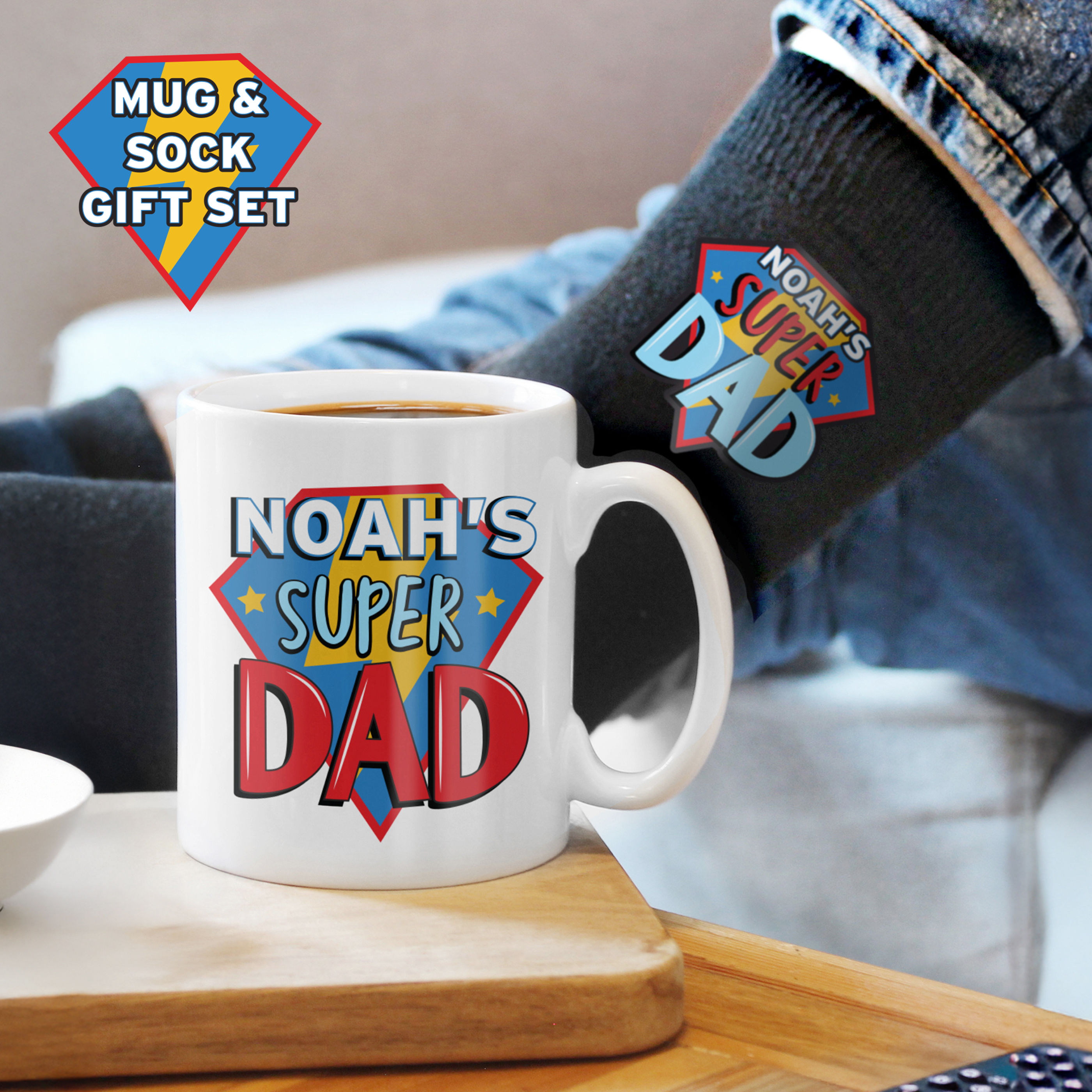 "Super Dad" Mug and Socks Gift Set