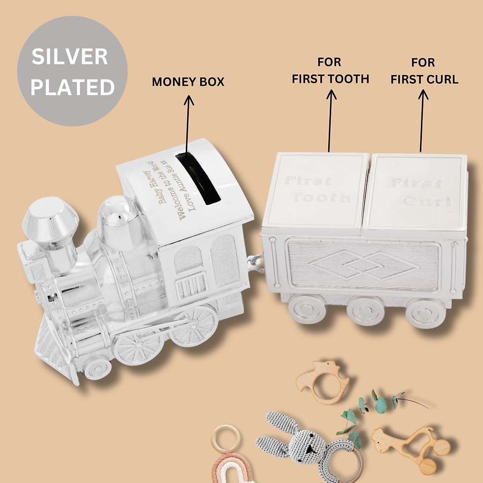 Silver Train Money Box with Tooth and Curl Trinket Box