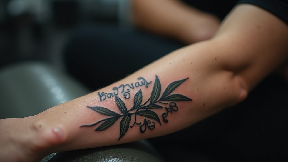 Close-up view of fresh tattoo on forearm with healing skin