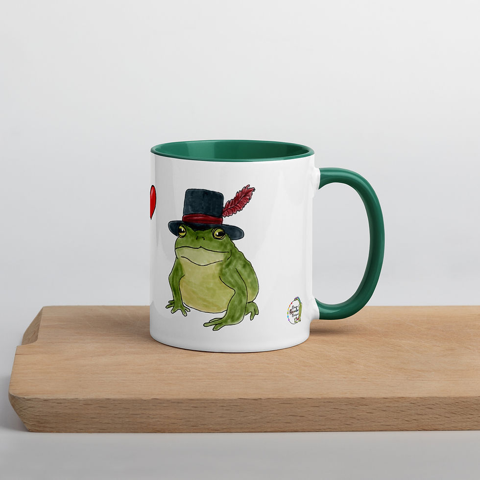 Thumbnail: Fancy Frogs on a Date, Frogs in Hats Mug with Green Inside
