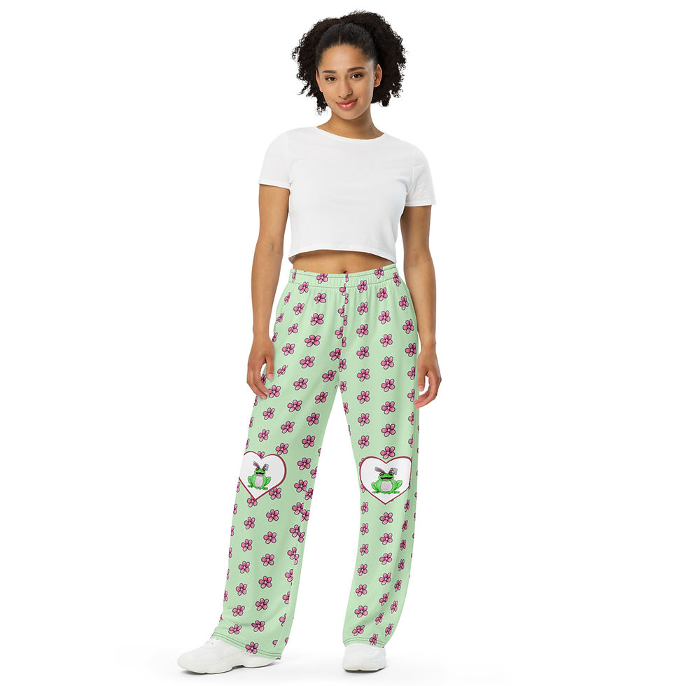 Thumbnail: Bunny Frog Heart Patch Knees Unisex Soft Pants