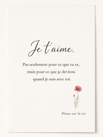 Affiche avec inscription Je t'aime et illustration de coquelicot délicat.
