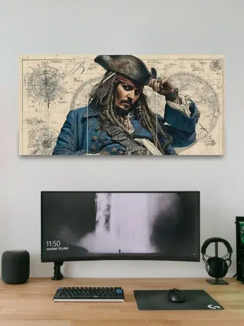 Captain Jack Sparrow | Pirates of the Caribbean | 3 Split Poster above a desk setup.