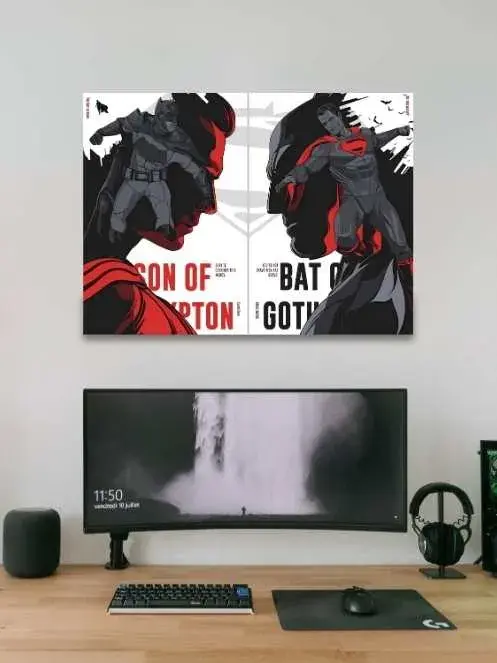 Batman and Superman face off on a poster displaying 