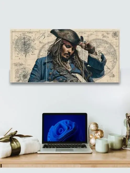 Captain Jack Sparrow poses on a map; Pirates of the Caribbean 3 Split Poster