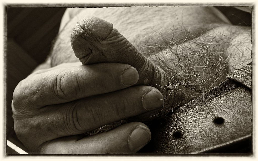 Selfie mit Gürtel und Penis Detail