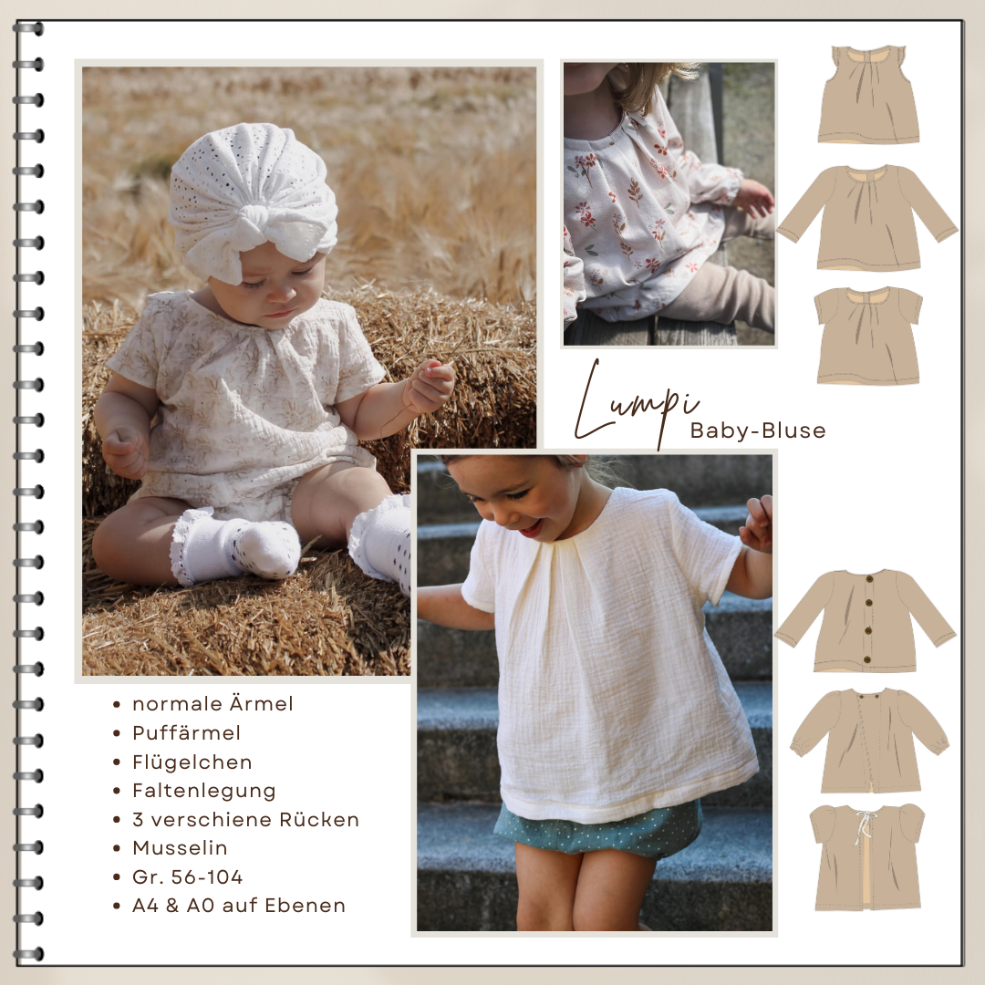 Baby-Bluse Lumpi -Schnittmuster und Anleitung Gr. 56 / 104