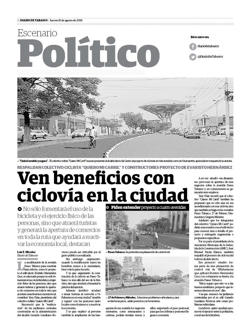 20180816 Diario de Tabasco Evaristo Cicl
