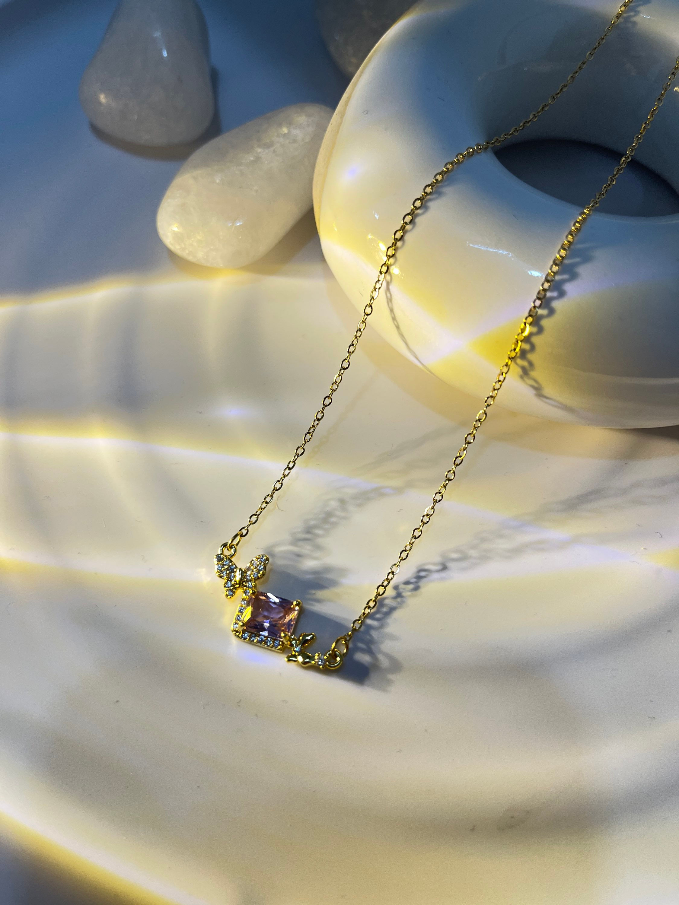 Dainty Pink butterfly Necklace