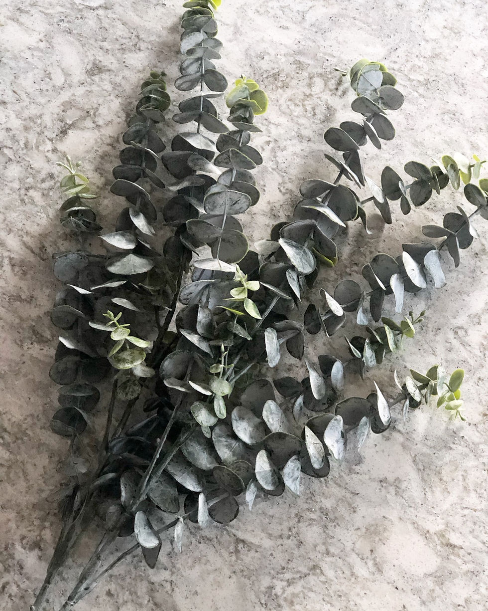 Faux baby blue eucalyptus 88cm long (2 stems in photo)