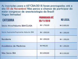 65° CBA/2018 - As inscrições foram prorrogadas até o dia 05 de novembro