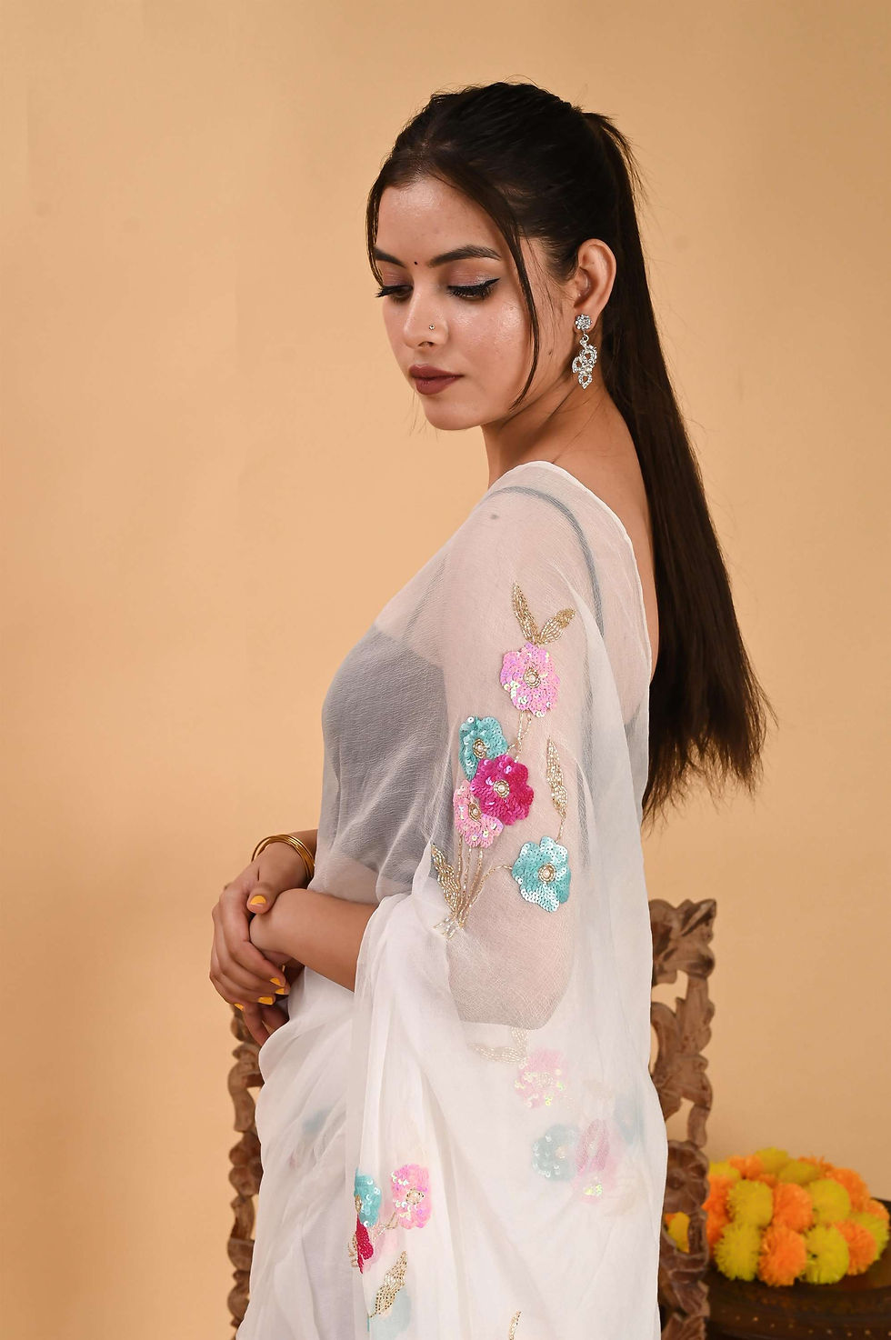 Thumbnail: Chiffon fancy hand work saree 