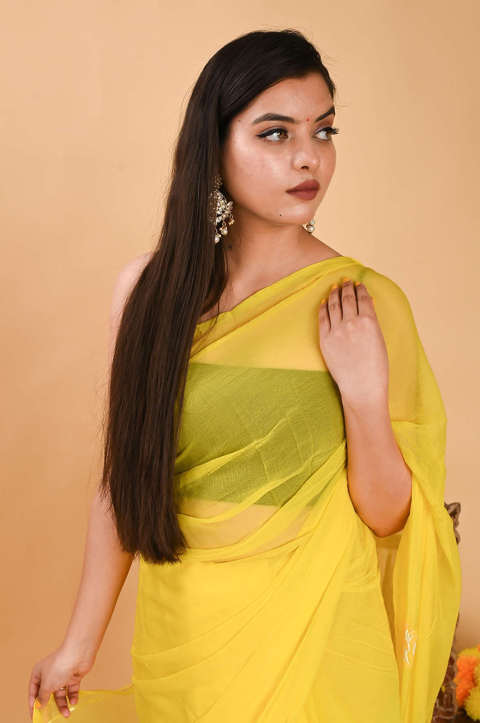 Thumbnail: Chiffon yellow saree