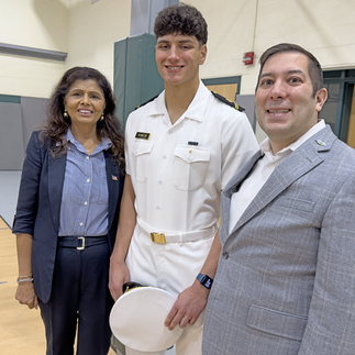 Mayor Neena Singh, Midshipman Lucas Clark, and Deputy Mayor Vince Barragan