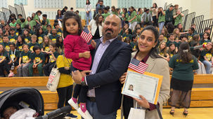 New citizen Zahra Sultan (right) with her husband Usman Khawar and two children. The family lives in Somerset. She is originally from Pakistan. Photos by Barbara A. Preston for The Montgomery News.