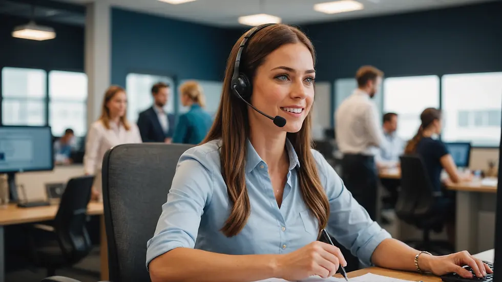 Eye-level view of customer service agent assisting a client