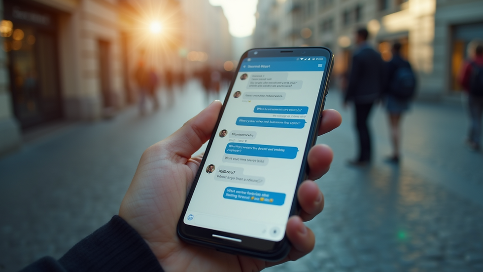 Eye-level view of a modern smartphone displaying a chat interface