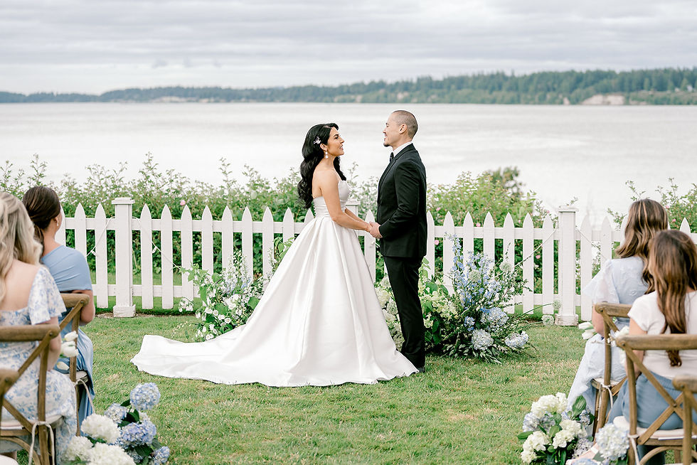 Bride and Groom at their ceremony on the waterfront in port Gamble