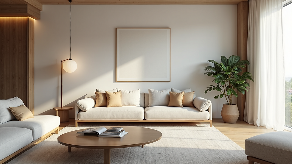 High angle view of a minimalist styled modern living room