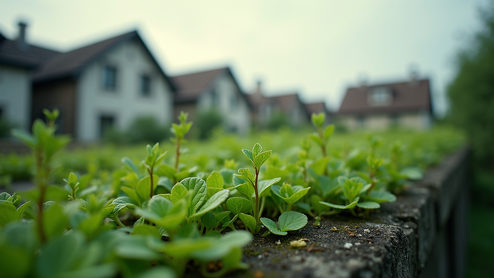 Close-up view of a green roof with plants