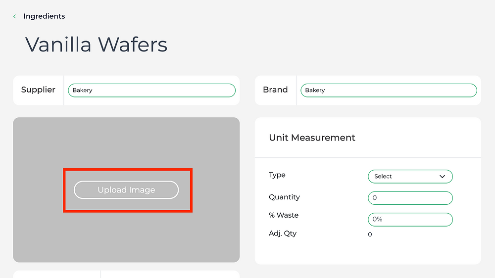 Uploading ingredient image on Prophit