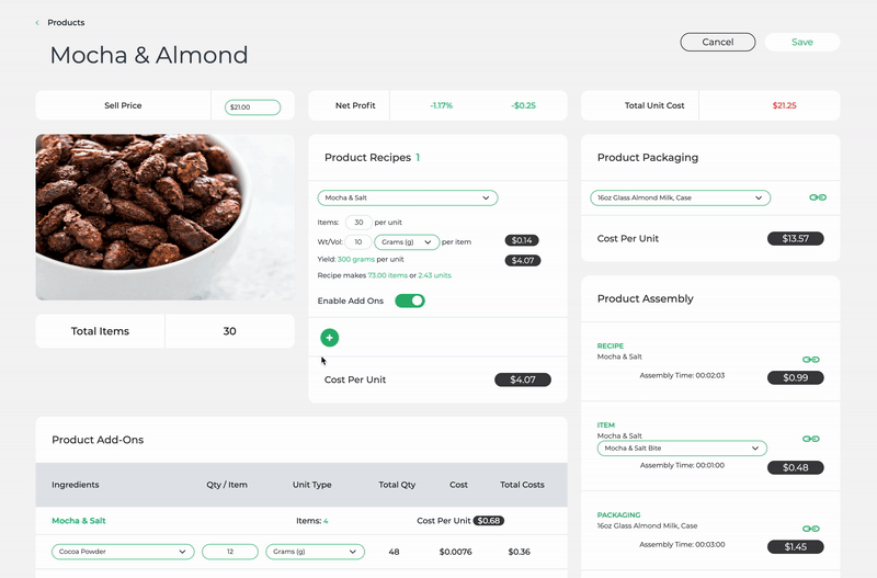 Adding multiple recipes to one product in Prophit