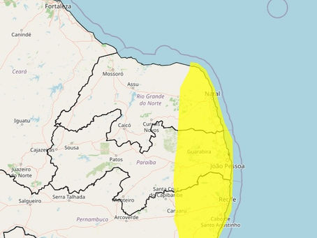 Inmet emite alerta de chuvas intensas para Natal e outras 58 cidades do RN