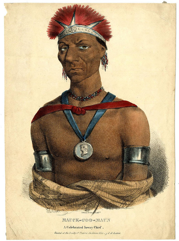 Portrait of Ioway Chief Mauck-Coo-Maun, painted at the 1825 Treaty of Prairie du Chien