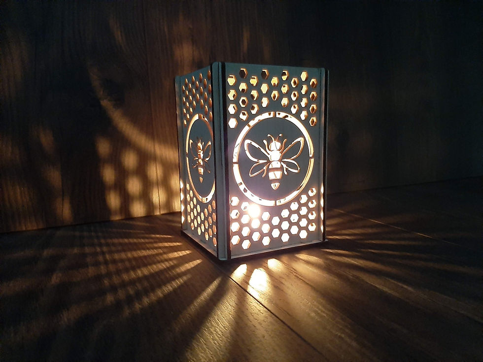 Thumbnail: Bee, Wooden tea light holder / Lantern. Bee design