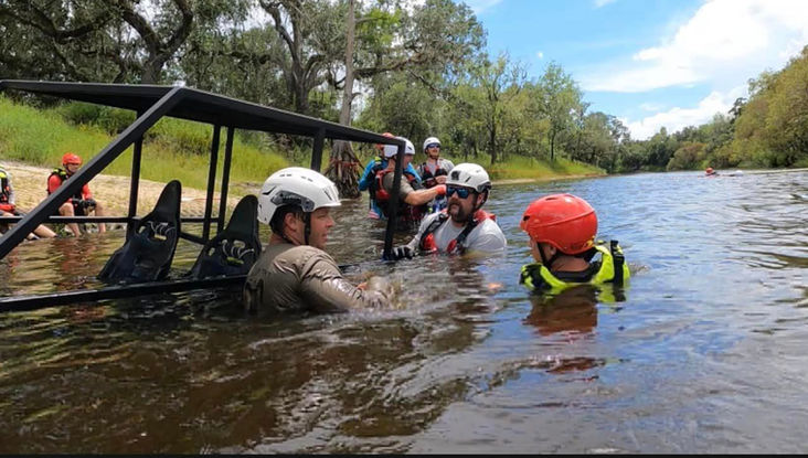 Submerged car prop in the river after the body prop has been rescued
