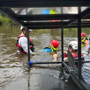 Submerged car prop in river