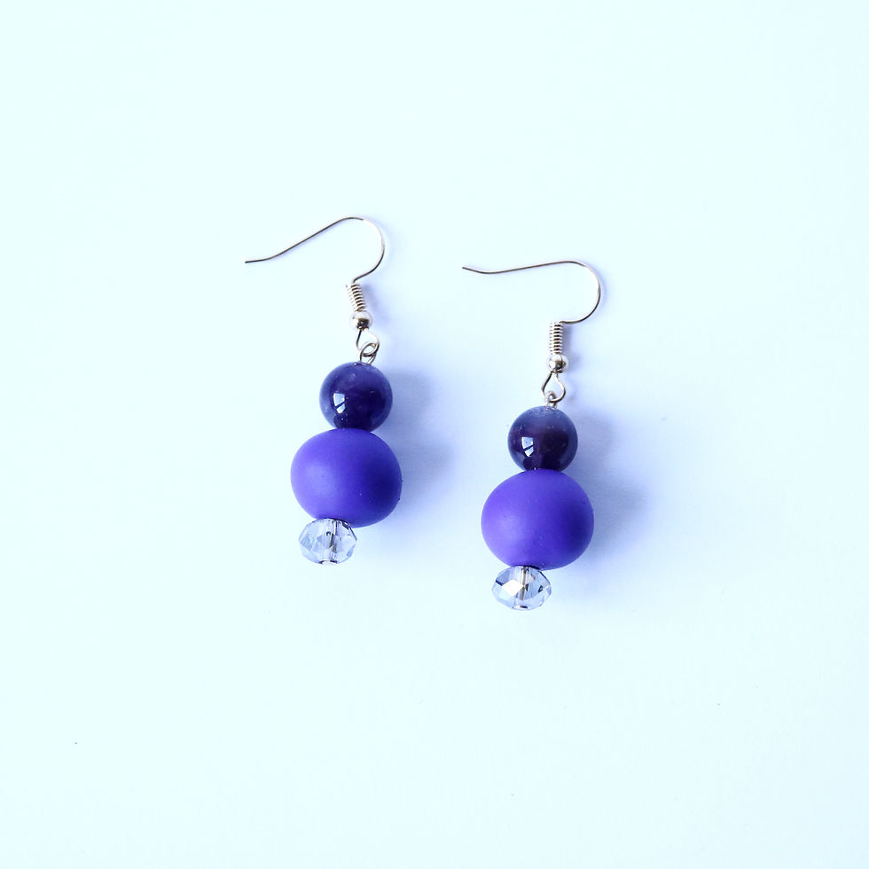 Handmade purple polymer clay and glass bead earrings Kadisha