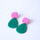 Miniatura: Handmade pink and green polymer clay drop earrings with stainless steel post Kadisha