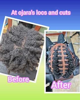 Neat barrel twists on natural locs.