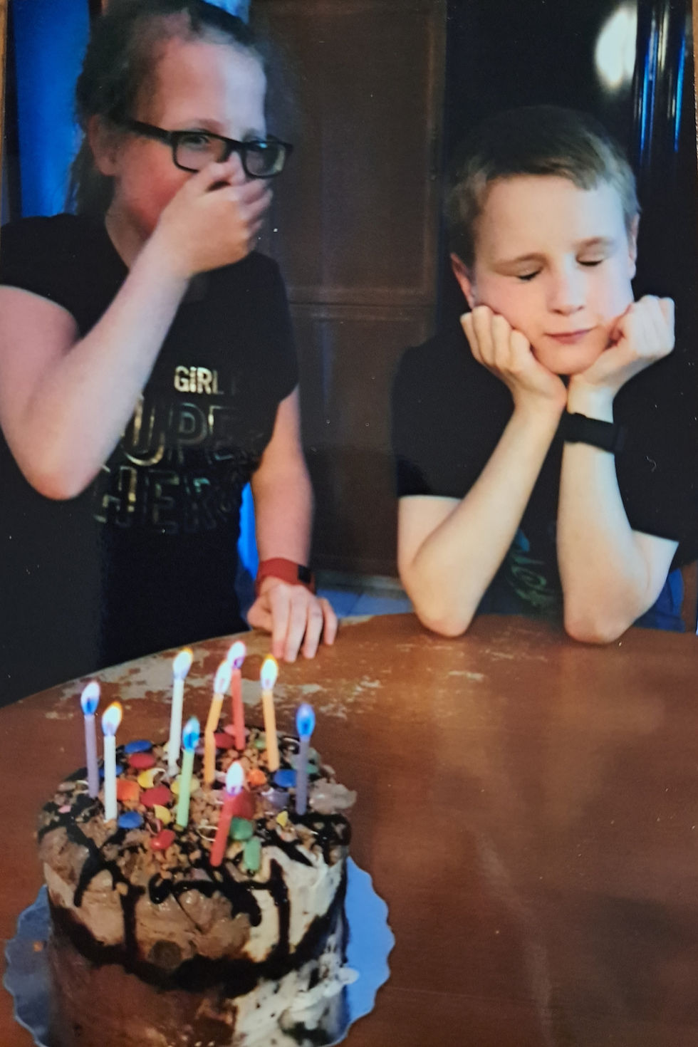 Twins Aeva (left) and Alex (right) celebrating their ninth birthday.