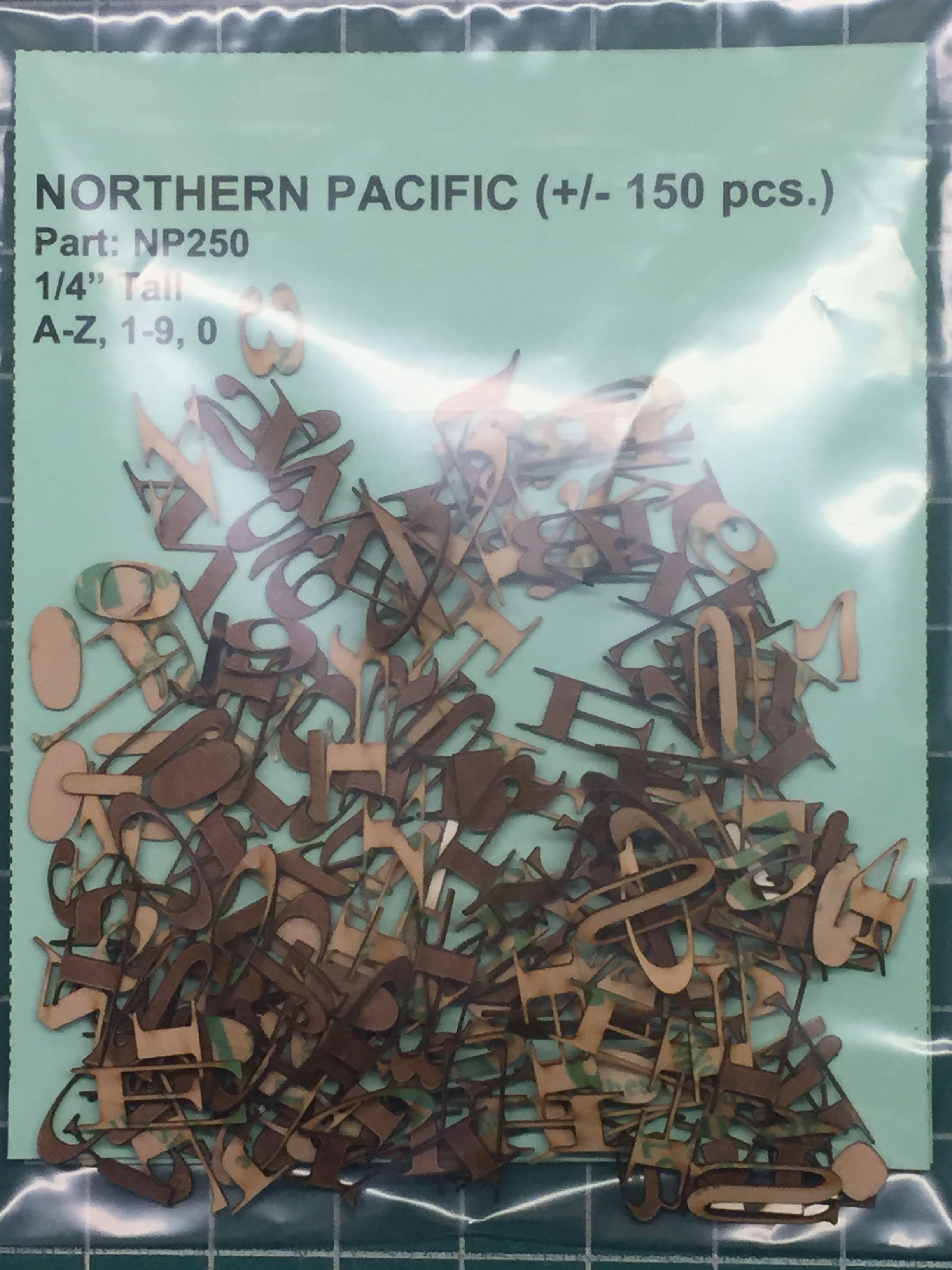 Northern Pacific 1/4" (0.250") High Laser Cut Letter Set (+/- 150 pcs.)