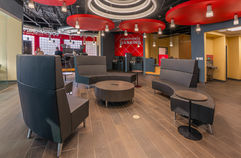 Modern Evolve Credit Union lobby with comfortable seating