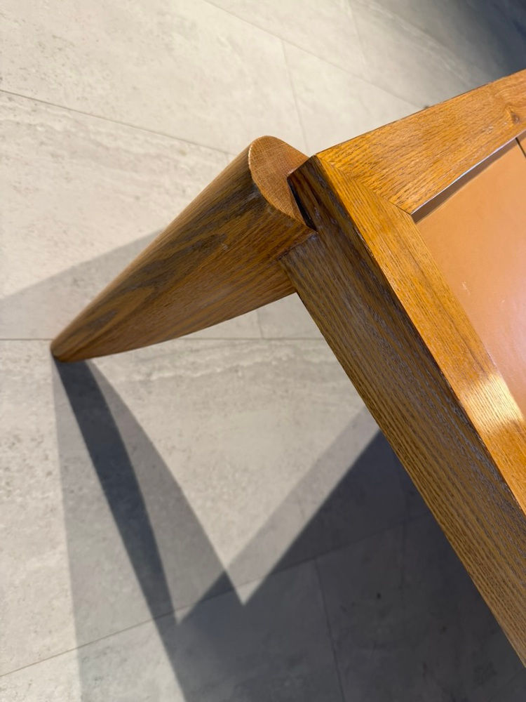 Thumbnail: French Modern Limed Oak and Leather, Low Table, Circa 1950, André Arbus
