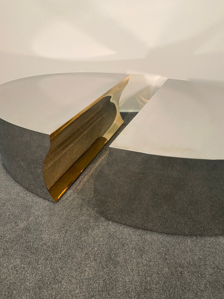 Thumbnail: Modern Stainless Steel Bronze Center Freeform Cocktail Table, Karl Springer