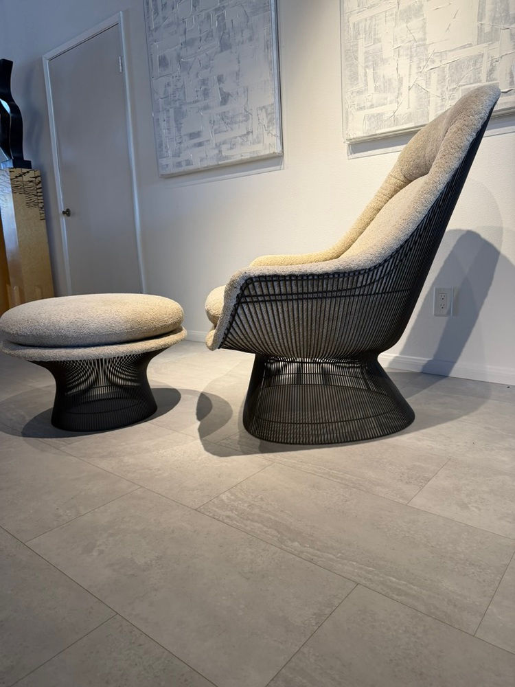 Thumbnail: American Modern Bronze Frame Easy Lounge Chair and Ottoman, 1966 