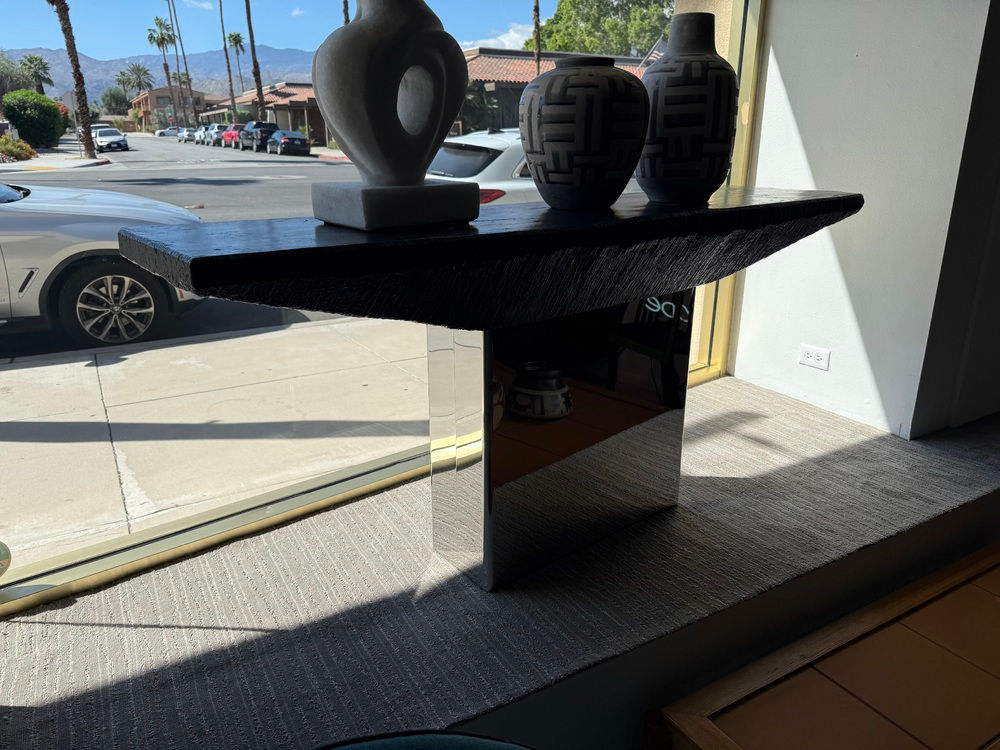 Italian Modern, Polished Chrome & Stone Console Table, 1980, Willy Rizzo