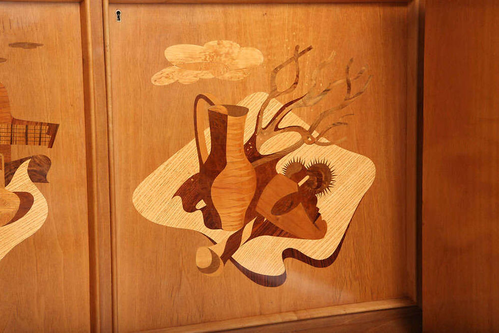 Thumbnail: Fine Pair of Walnut and Inlaid Wood Two-Door Credenza, Luigi Scremin