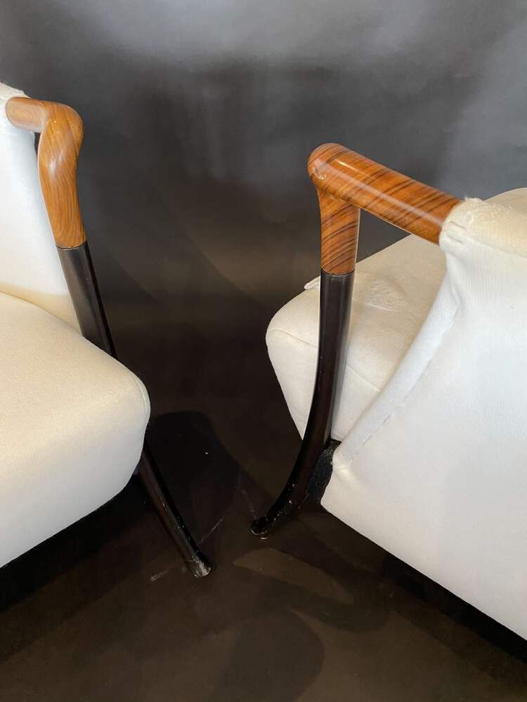 Thumbnail: Pair of Italian Modern Walnut & Ebonized Club Chairs, Umberto Asnago
