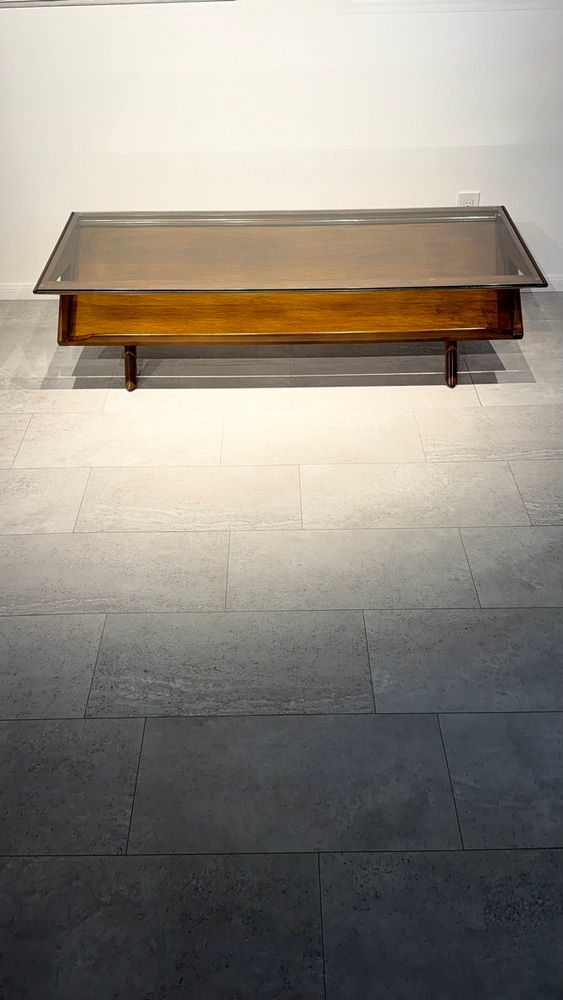 Thumbnail: American Modern Dark Walnut and Glass Coffee Table, Paul Laszlo