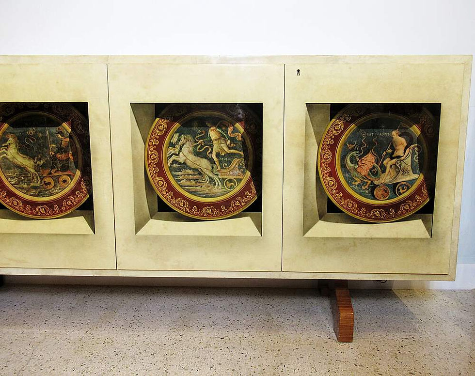 Thumbnail: Italian Modern Parchment, Palisander and Trompe L'oeil Credenza, Aldo Tura