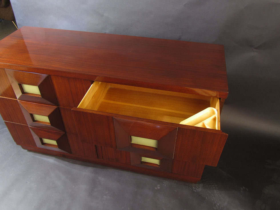 Thumbnail: French Modern Mahogany and Parchment 6 Drawer Chest, Andre' Sornay new trade pub