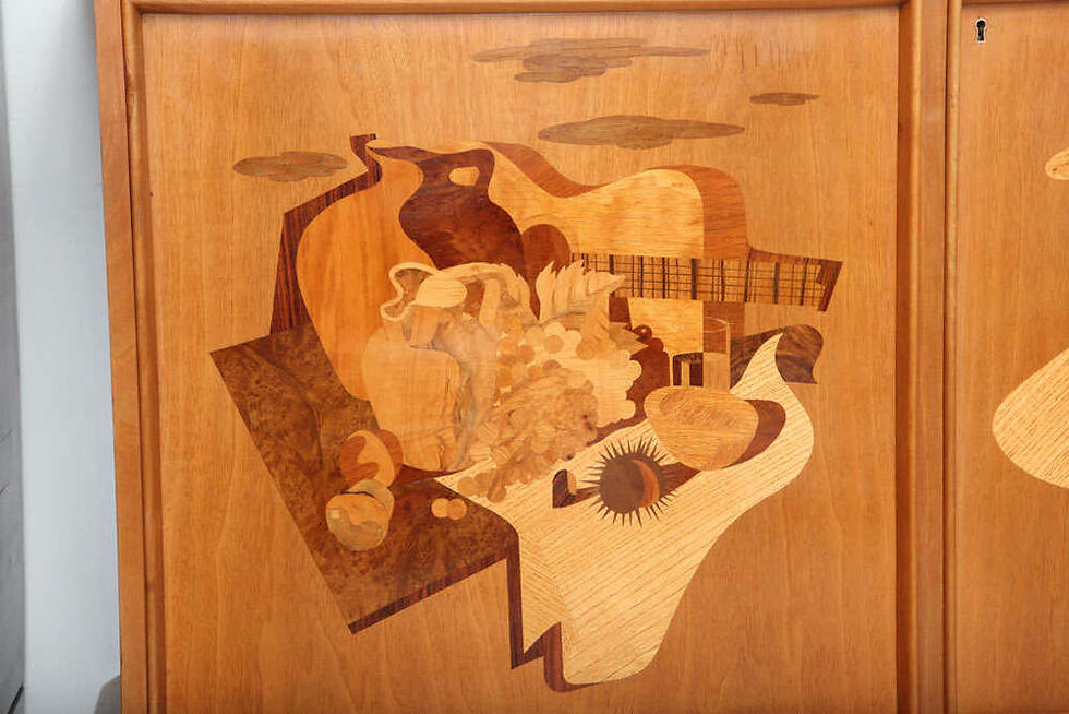 Thumbnail: Fine Pair of Walnut and Inlaid Wood Two-Door Credenza, Luigi Scremin